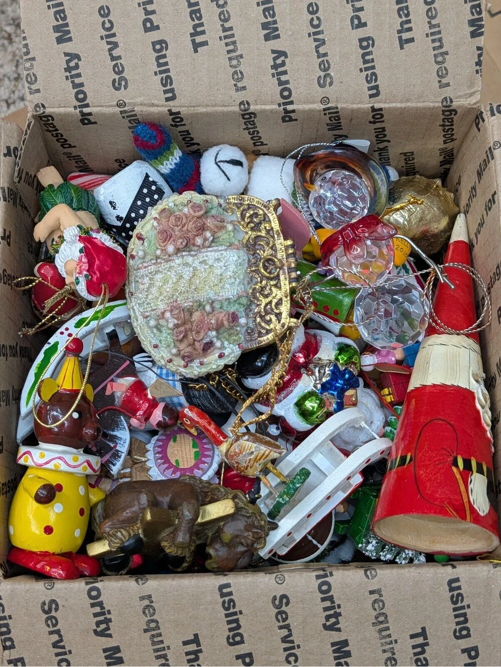 Vintage Christmas Ornaments Lot Spun Felt Elf Mariachi Santa Disney Stocking Lot